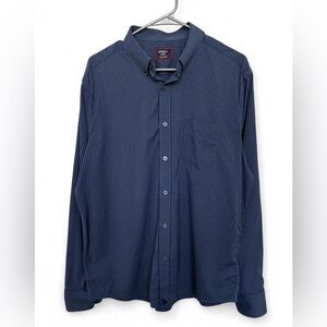Men UNTUCKit‎ Gingham Plaid Navy Blue Button Down Shirt Large Regular Fit Preppy
